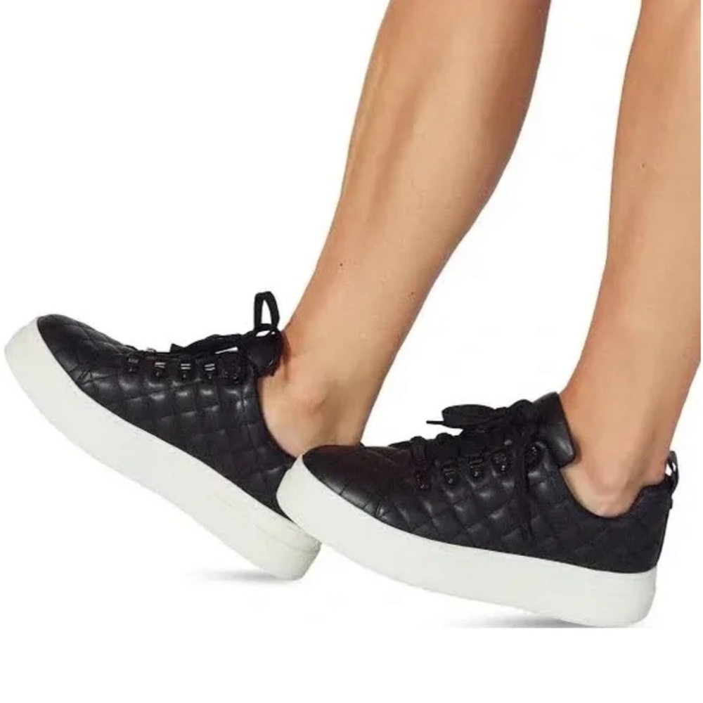 J/Slides Nona Quilted Platform Faux Leather Sneaker Black Size‎ 10 Minimalist